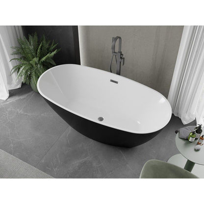 Fritstående badekar Mexen Eris 180 x 80 cm hvid/sort med gun metal overløb, 1 stk.