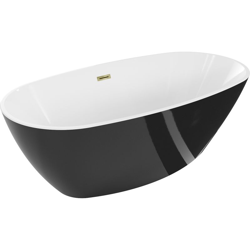 Fritstående badekar Mexen Eris 180 x 95 cm hvid/sort med guldoverløb 1 stk.
