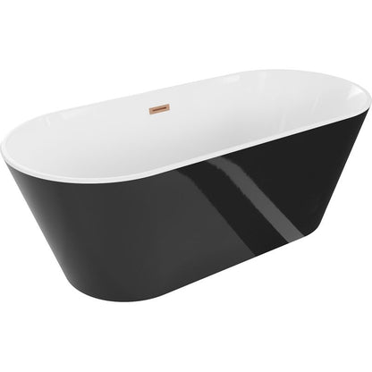 Mexen Flavia fritstående badekar 150 x 75 cm hvid/sort med børstet kobber overløb, 1 stk.