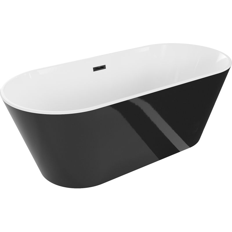 Mexen Flavia fritstående badekar 160 x 75 cm hvid/sort med sort overløb, 1 stk.