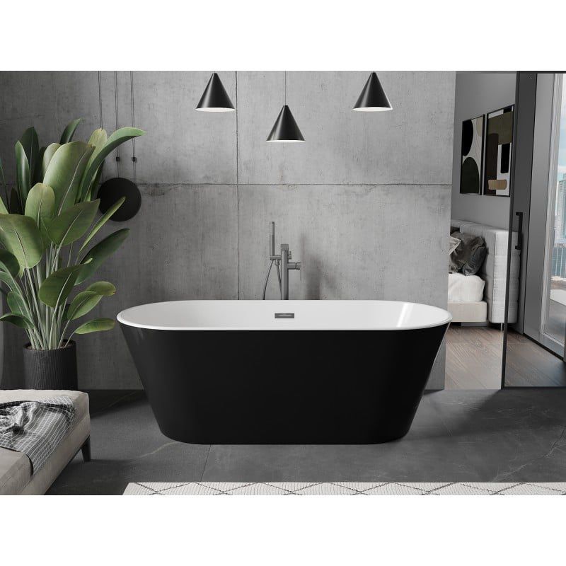 Fritstående badekar Mexen Flavia 170 x 75 cm hvid/sort med overløb gun metal 1 stk.