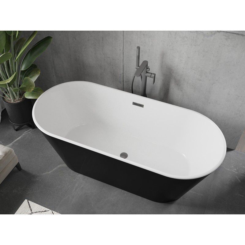 Fritstående badekar Mexen Flavia 170 x 75 cm hvid/sort med overløb gun metal 1 stk.