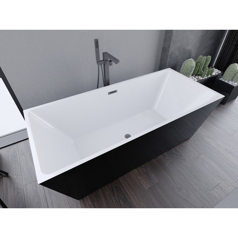 Fritstående badekar Mexen Lita 170 x 75 cm hvid/sort med overløb gun metal 1 stk.