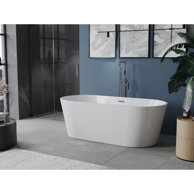 Mexen Luna fritstående badekar 150 x 75 cm hvid med overløb gun metal 1 stk.