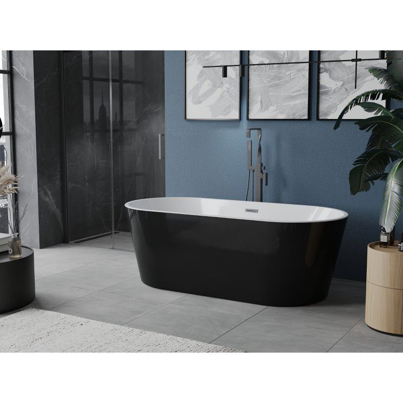 Fritstående badekar Mexen Luna 180 x 80 cm hvid/sort med overløb gun metal 1 stk.