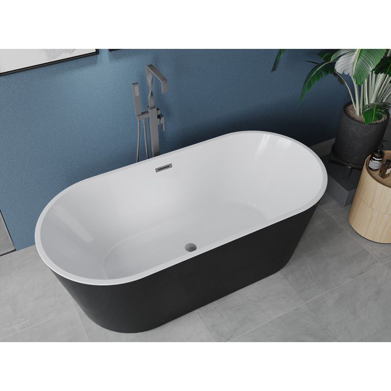 Fritstående badekar Mexen Luna 180 x 80 cm hvid/sort med overløb gun metal 1 stk.