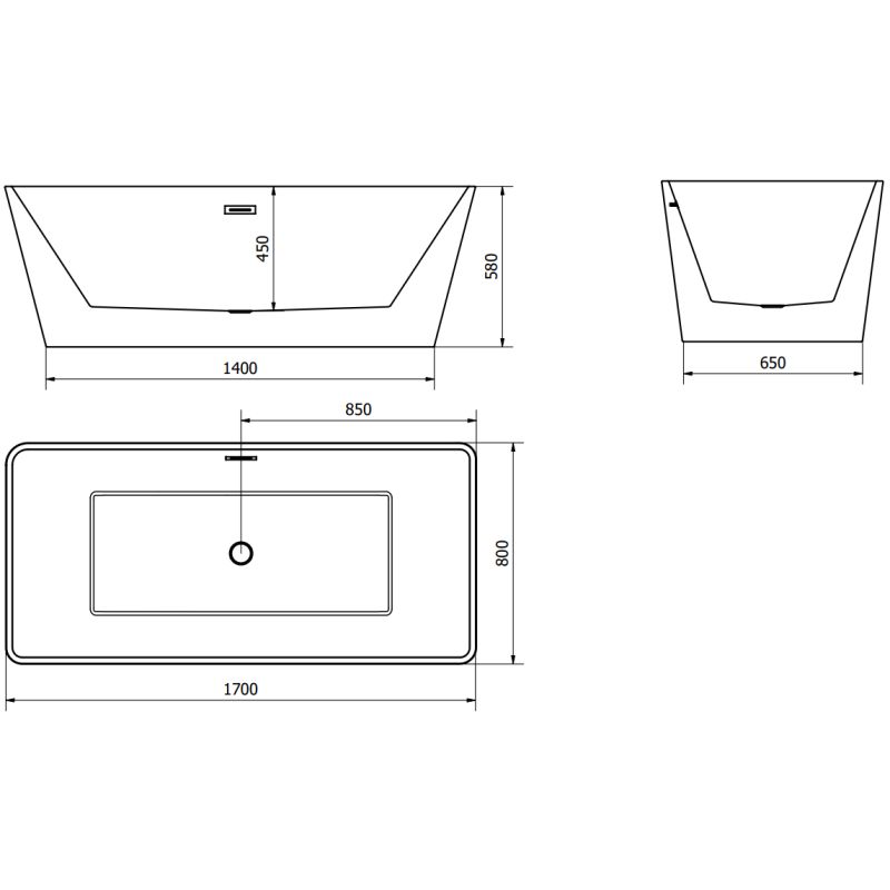 Fritstående badekar Mexen Malaga 170 x 80 cm hvid 1 stk.