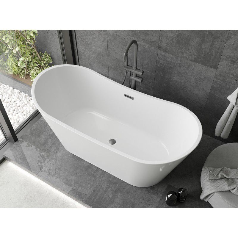 Fritstående badekar Mexen Montana 180 x 80 cm hvid med overløb gun gray børstet finish 1 stk.