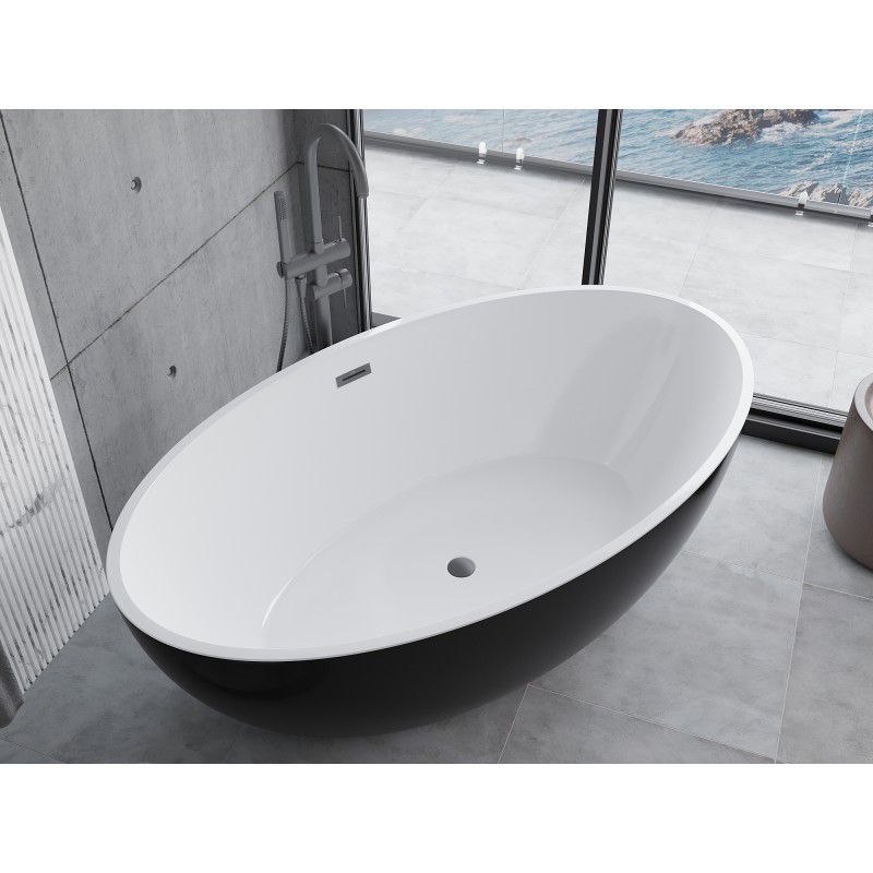 Fritstående badekar Mexen Nike 175 x 100 cm hvid/sort med overløb i gun metal, 1 stk.