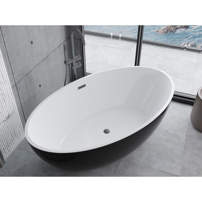Fritstående badekar Mexen Nike 175 x 100 cm hvid/sort med overløb i gun metal, 1 stk.
