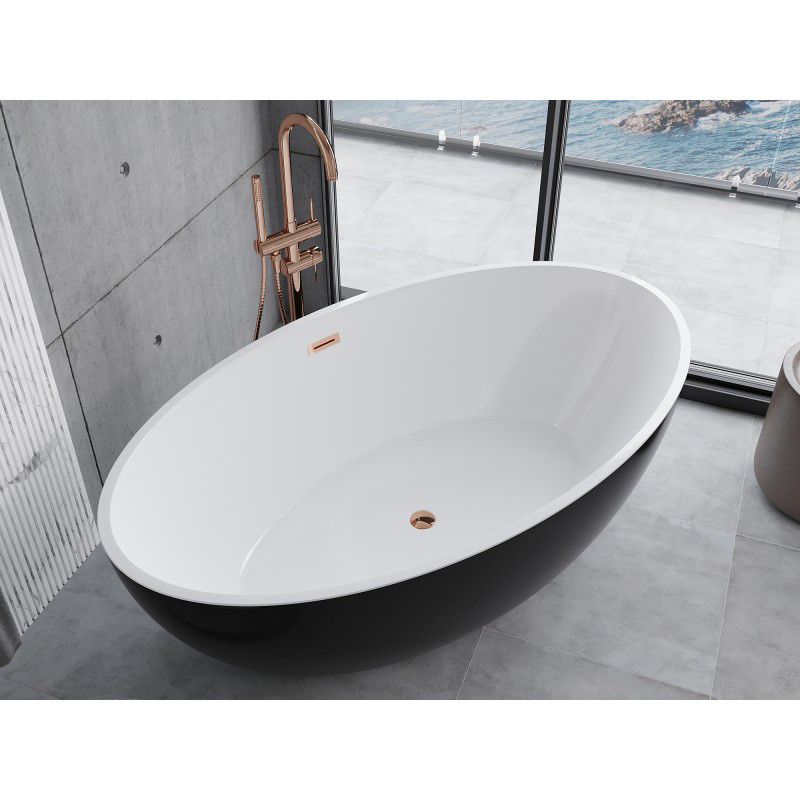 Fritstående badekar Mexen Nike 175 x 100 cm hvid/sort med overløb i rosa guld 1 stk.