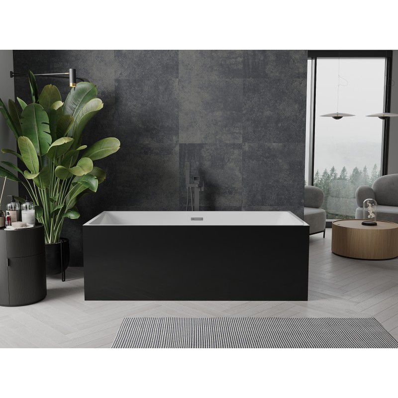 Fritstående badekar Mexen Nita 170 x 80 cm hvid/sort med overløb gun metal 1 stk.
