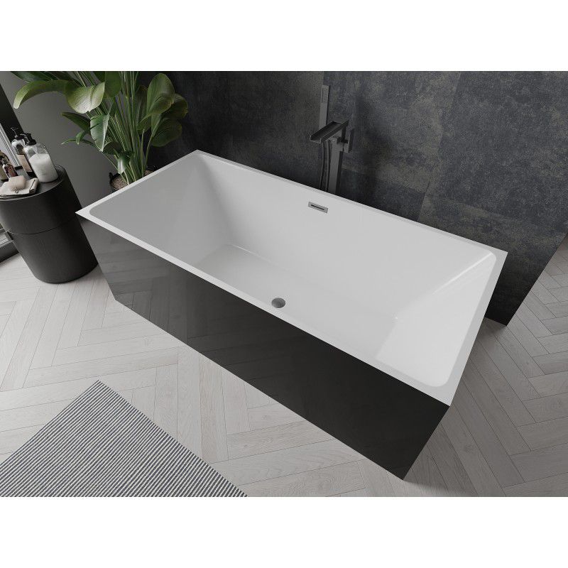 Fritstående badekar Mexen Nita 170 x 80 cm hvid/sort med overløb gun metal 1 stk.