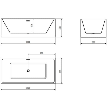 Fritstående badekar Mexen Nita 170 x 80 cm hvid/sort med overløb gun metal 1 stk.