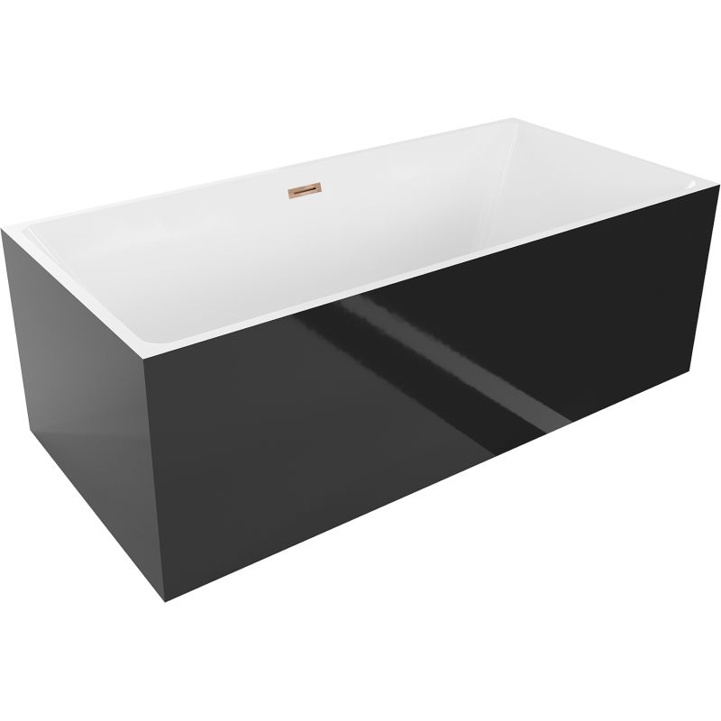 Fritstående badekar Mexen Nita 170 x 80 cm hvid/sort med overløb i rosaguld, 1 stk.