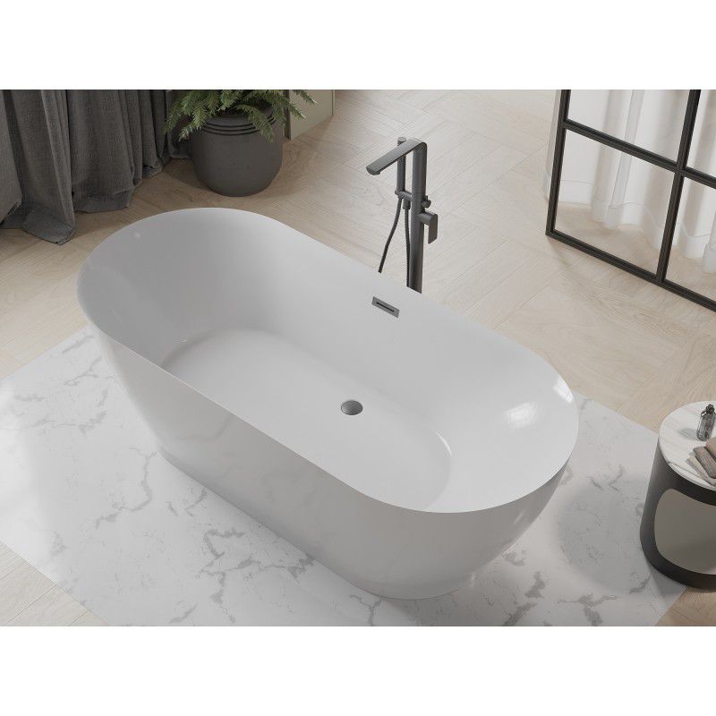 Mexen Roxy fritstående badekar 180 x 85 cm hvid med overløbsåbning gun metal 1 stk.