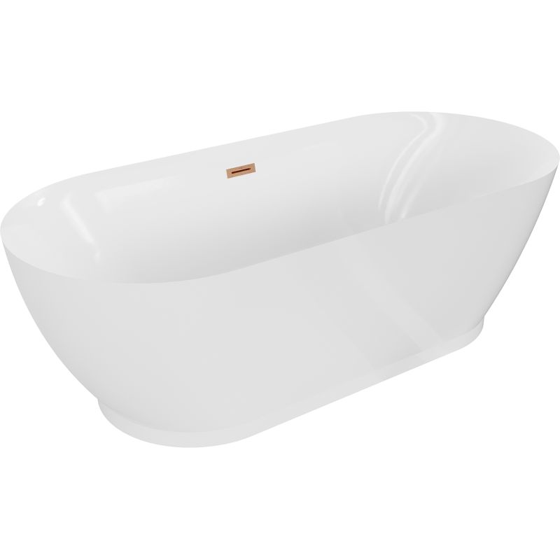 Fritstående badekar Mexen Roxy 180 x 85 cm hvid med overløb i børstet kobber, 1 stk.