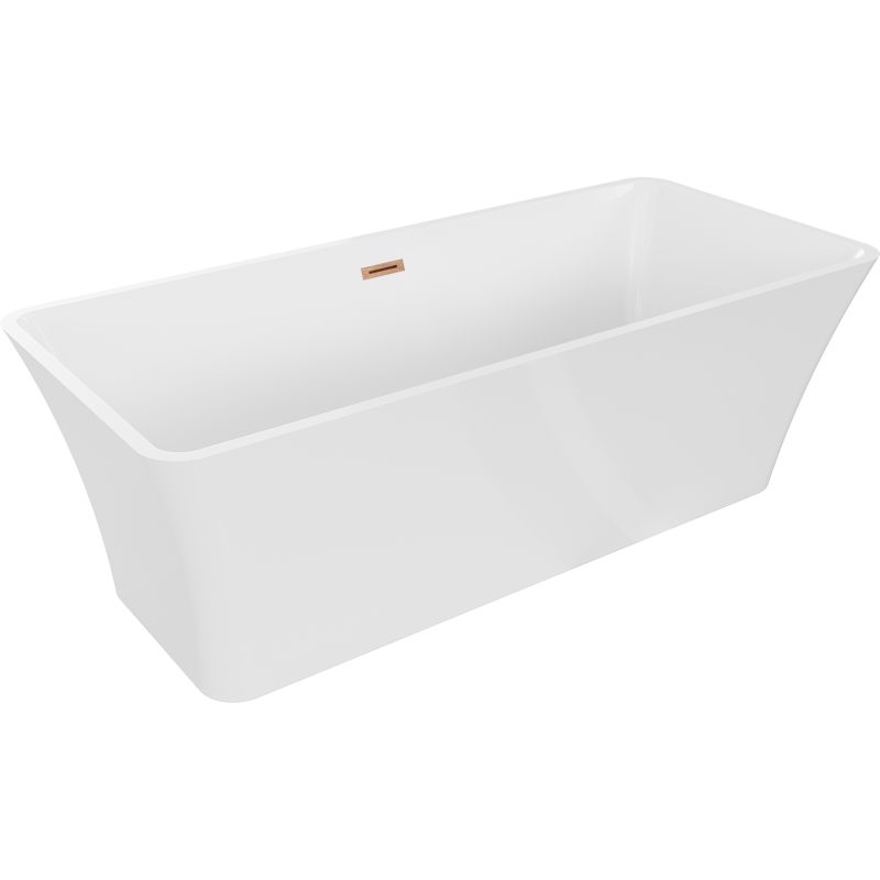 Fritstående badekar Mexen Tonia 170 x 75 cm hvid med overløb i børstet kobber, 1 stk.
