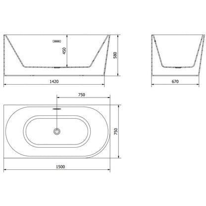 Mexen Mia venstrevendt fritstående hjørnebadekar 150 x 75 cm hvid/sort med guldoverløb, 1 stk.
