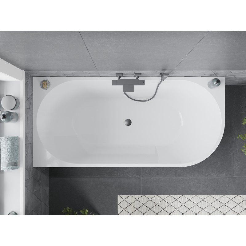 Venstrevendt fritstående hjørnebadekar Mexen Mia 170 x 80 cm hvid/sort med overløb gun gray børstet 1 stk.