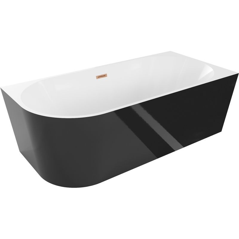 Mexen Mia højre hjørne fritstående badekar 150 x 75 cm hvid/sort med børstet kobber overløb 1 stk.