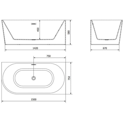 Mexen Mia højre hjørne fritstående badekar 150 x 75 cm hvid/sort med børstet kobber overløb 1 stk.