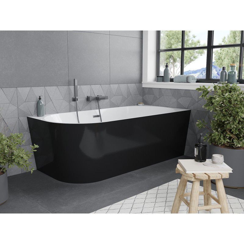 Hjørne fritstående badekar højre Mexen Mia 170 x 80 cm hvid/sort med gun metal overløb 1 stk.