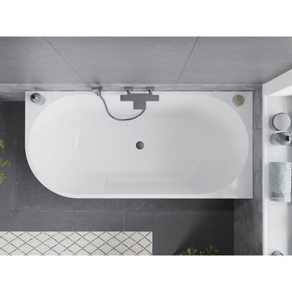 Højre hjørne fritstående badekar Mexen Mia 180 x 80 cm hvid/sort med gun gray børstet overløb, 1 stk.