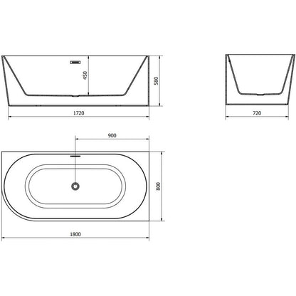Højre hjørne fritstående badekar Mexen Mia 180 x 80 cm hvid/sort med gun gray børstet overløb, 1 stk.