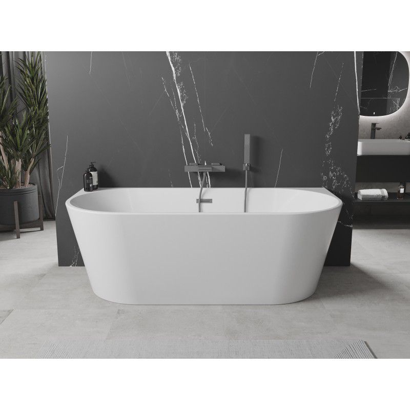 Mexen Oval fritstående vægmonteret badekar 150 x 75 cm hvid med overløb gun metal 1 stk.
