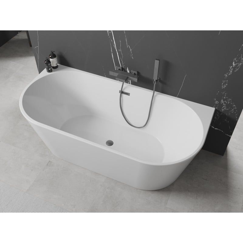 Mexen Oval fritstående vægmonteret badekar 150 x 75 cm hvid med overløb gun metal 1 stk.