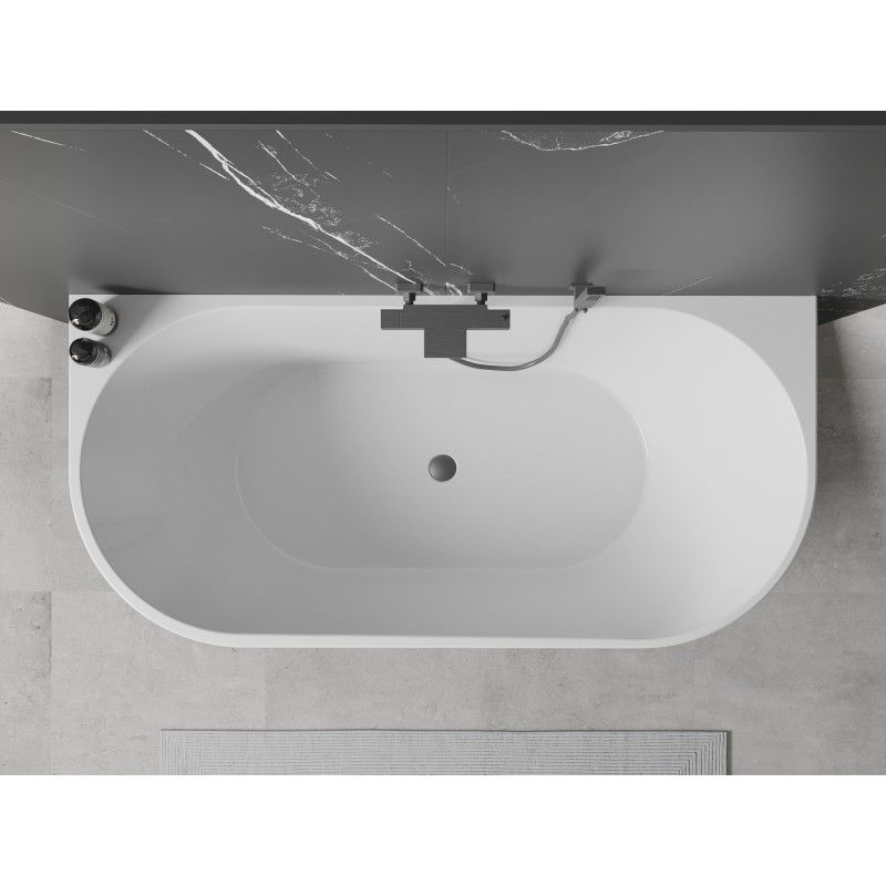 Mexen Oval fritstående vægmonteret badekar 150 x 75 cm hvid med overløb gun metal 1 stk.