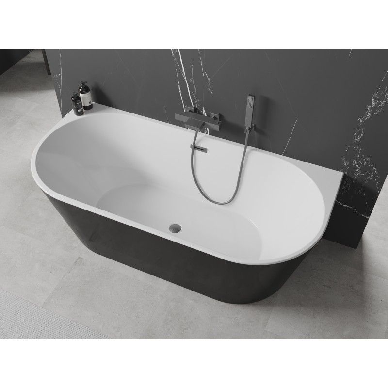 Mexen Oval fritstående vægmonteret badekar 160 x 80 cm hvid/sort med overløb gun gray børstet 1 stk.