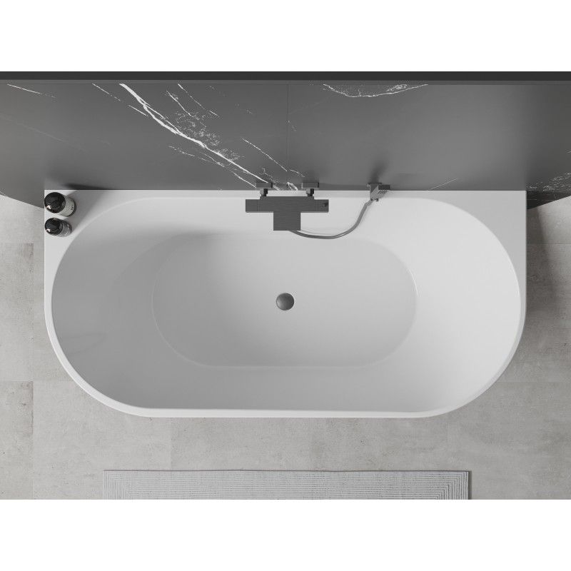 Mexen Oval fritstående vægmonteret badekar 160 x 80 cm hvid/sort med overløb gun gray børstet 1 stk.