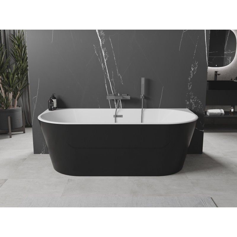 Mexen Oval fritstående vægmonteret badekar 160 x 80 cm hvid/sort med gun metal overløb, 1 stk.