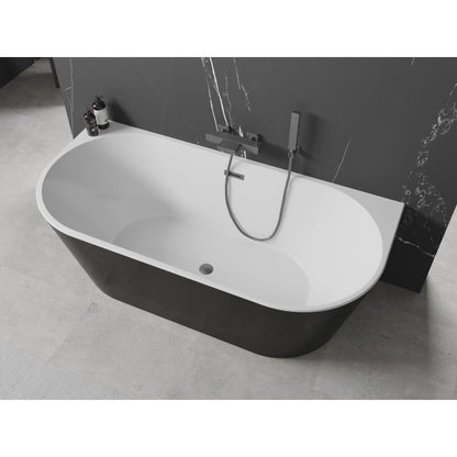 Mexen Oval fritstående vægmonteret badekar 170 x 80 cm hvid/sort med gun gray børstet overløb, 1 stk.