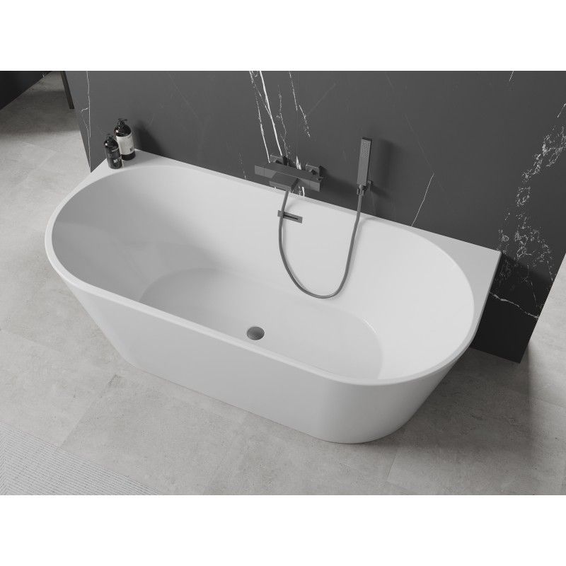 Mexen Oval fritstående vægmonteret badekar 170 x 80 cm hvid med overløb i gun metal, 1 stk.