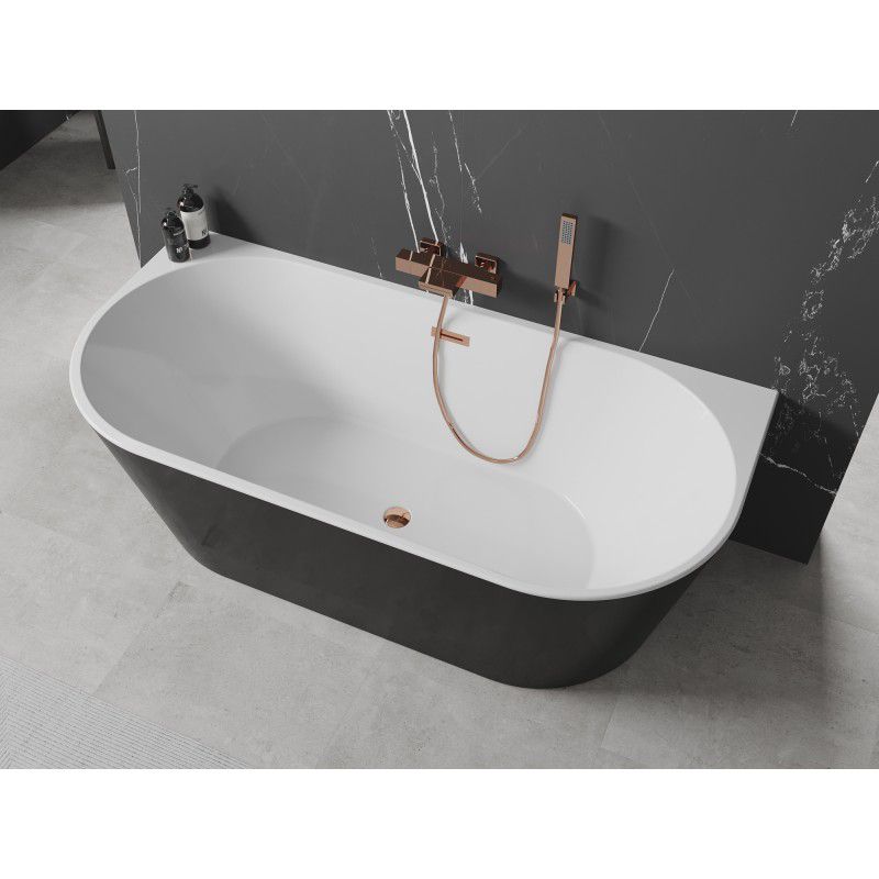 Mexen Oval fritstående vægmonteret badekar 180 x 80 cm hvid/sort med overløb i rosaguld, 1 stk.