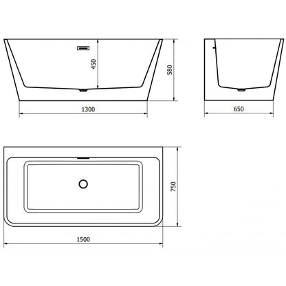 Mexen Volta fritstående vægmonteret badekar 150 x 75 cm hvid/sort med guldfarvet overløb, 1 stk.