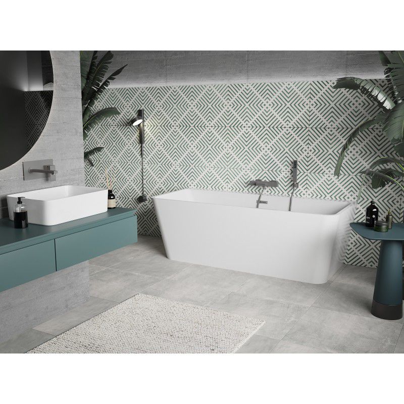 Mexen Volta fritstående vægmonteret badekar 150 x 75 cm hvid med overløb gun metal 1 stk.