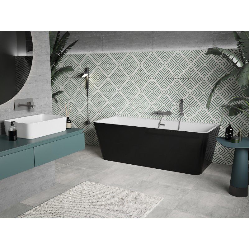 Mexen Volta fritstående vægmonteret badekar 170 x 75 cm hvid/sort med overløb gun metal 1 stk.
