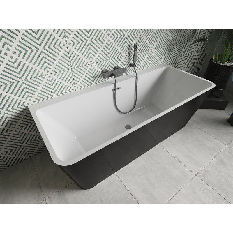 Mexen Volta fritstående vægmonteret badekar 170 x 75 cm hvid/sort med overløb gun metal 1 stk.