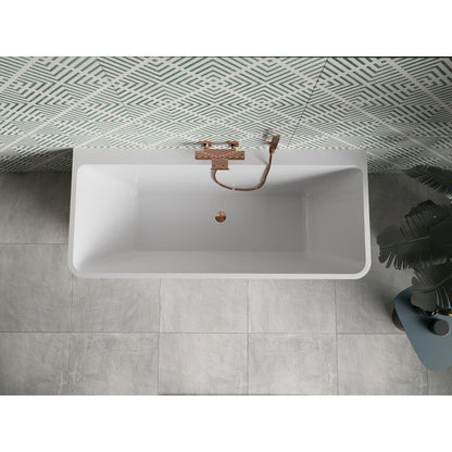 Mexen Volta fritstående vægmonteret badekar 170 x 75 cm hvid/sort med overløb i rosaguldfinish, 1 stk.