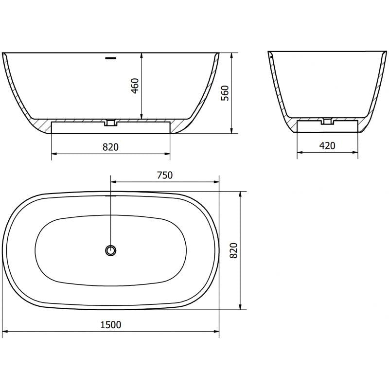 Fritstående badekar i konglomerat Mexen Como 150 x 82 cm mat beton