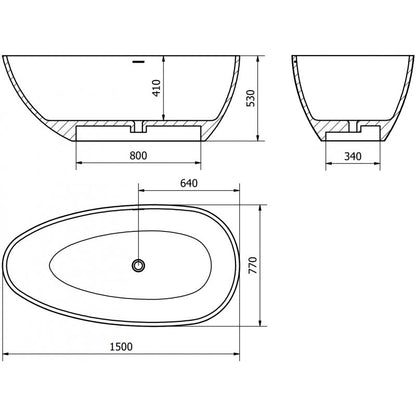 Fritstående badekar i konglomerat Mexen Imola 160 x 81 cm beton mat 1 stk.
