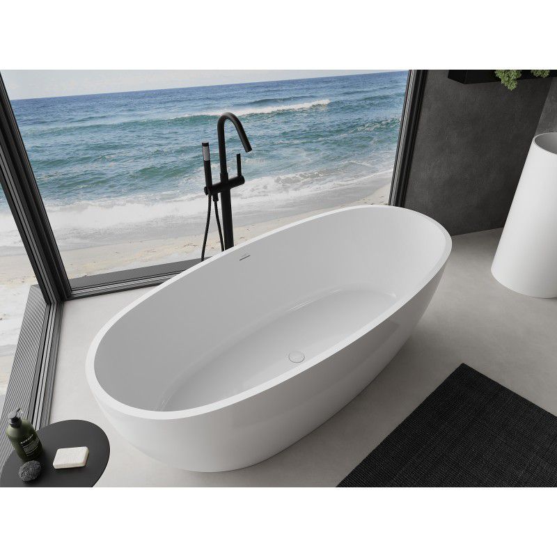 Fritstående badekar i konglomerat Mexen Torino 155 x 78 cm hvid blank 1 stk.