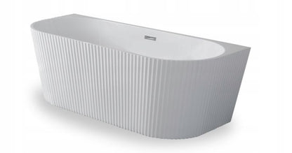 Fritstående badekar 170x75 cm Hvid Riflet med Afløbssæt