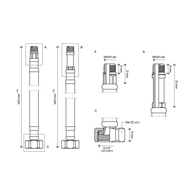 Flomasta slange til armatur M10 x U1/2" 60 cm 2 stk.