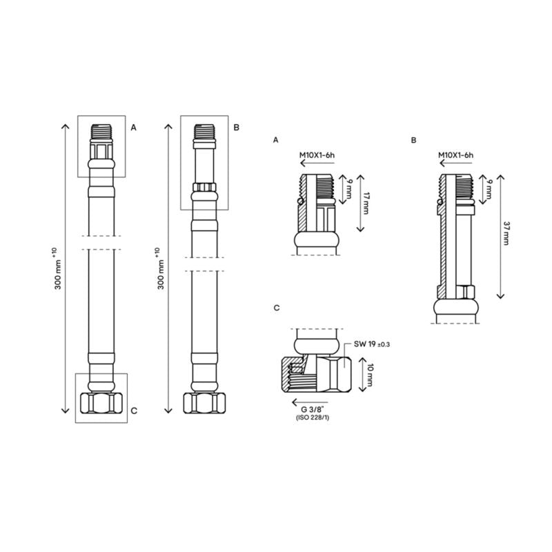Flomasta fleksibel slange til armatur M10 x GE3/8" 60 cm, 2 stk.
