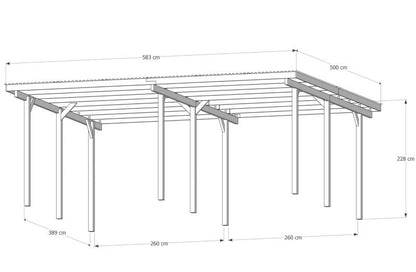 Dobbelt carport 585 x 500 x 228 cm